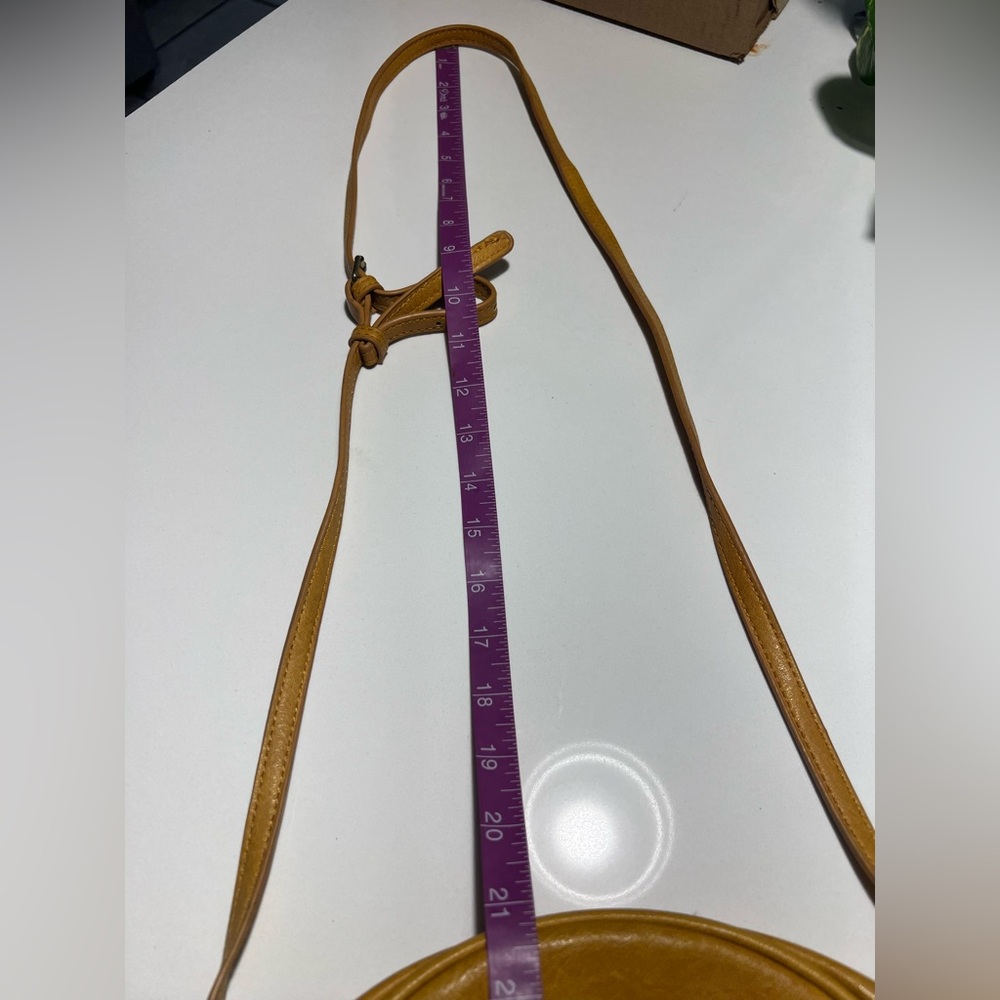 Antik Kraft Round Mustard Yellow Vegan Leather Crossbody Bag - Picture 11 of 12